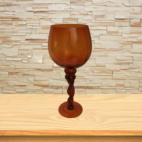 1960s Styled Long Stemmed Twisted Blown Amber Colored Glass Candle Holder 12 Tal - Picture 2 of 7